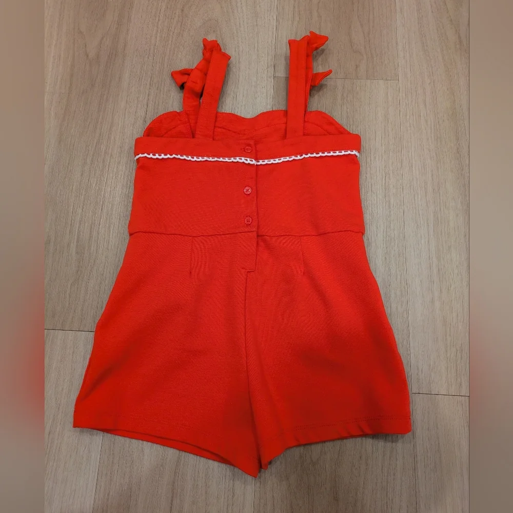Janie And Jack Adorable Red Romper With White Frills Size 5